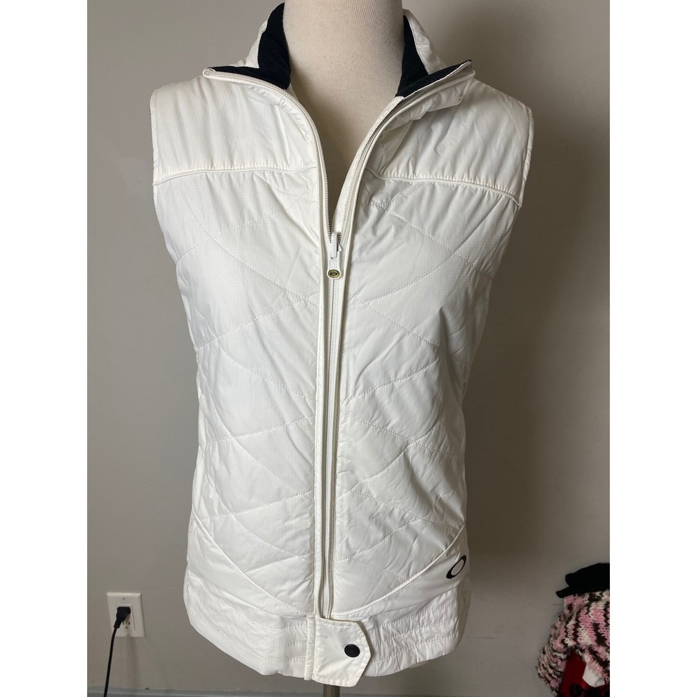 Oakley Womens White Quilted Puffer Vest Y2K Full Zip Sporty Gorpcore Size Small